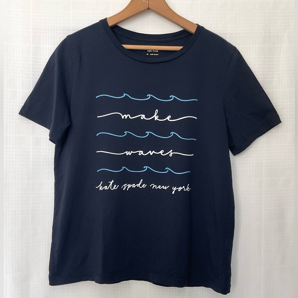 Kate Spade Navy Tee with with white and light blue wave design